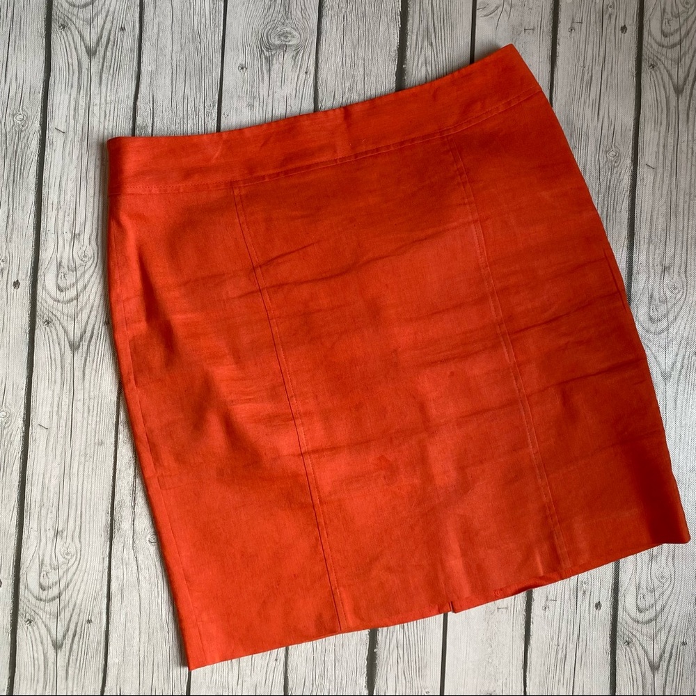 Halogen Linen Blend Coral Orange Pencil Skirt